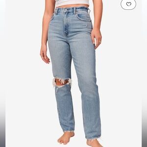 Abercrombie & Fitch Light Blue High-Rise Straight Leg Jeans with Knee Rip